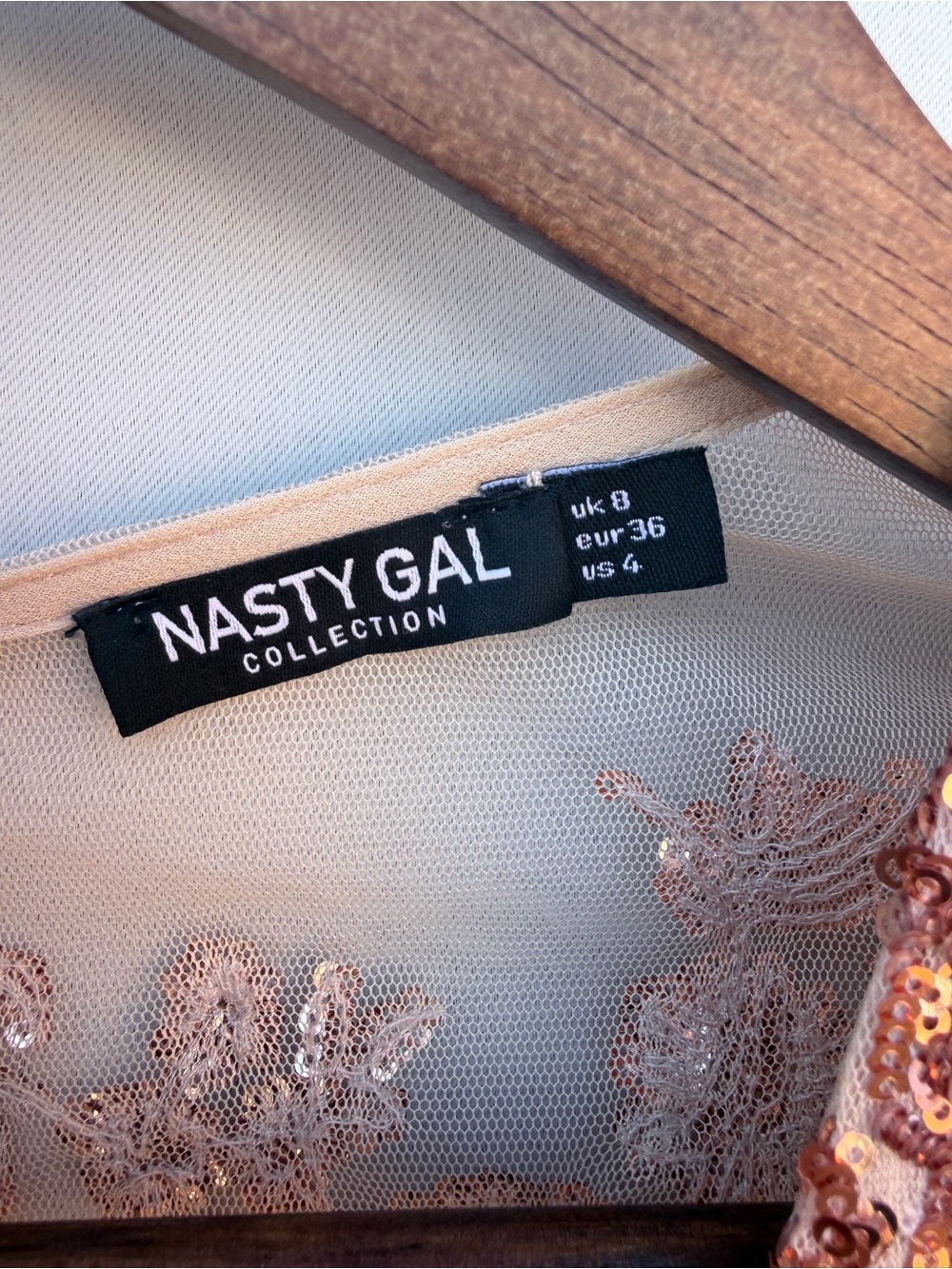 Nasty Gal Sheer Sequin Tassel Mini Dress Deep V Long Sleeve Sz 4 - Picture 5 of 12